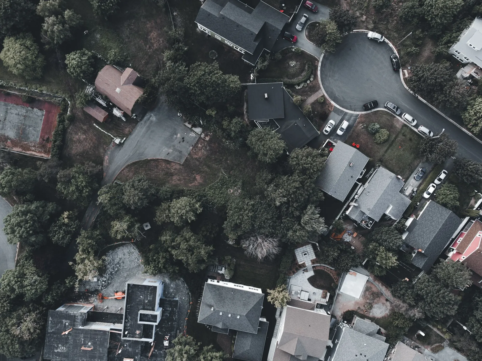 property and surrounding context photographed from an aerial drone perspective